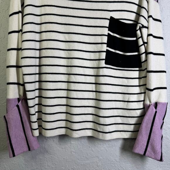 ANTHROPOLOGIE Sweater Medium Faye Striped Block Design Boat Neck Sleeve Cuffs - Picture 5 of 13